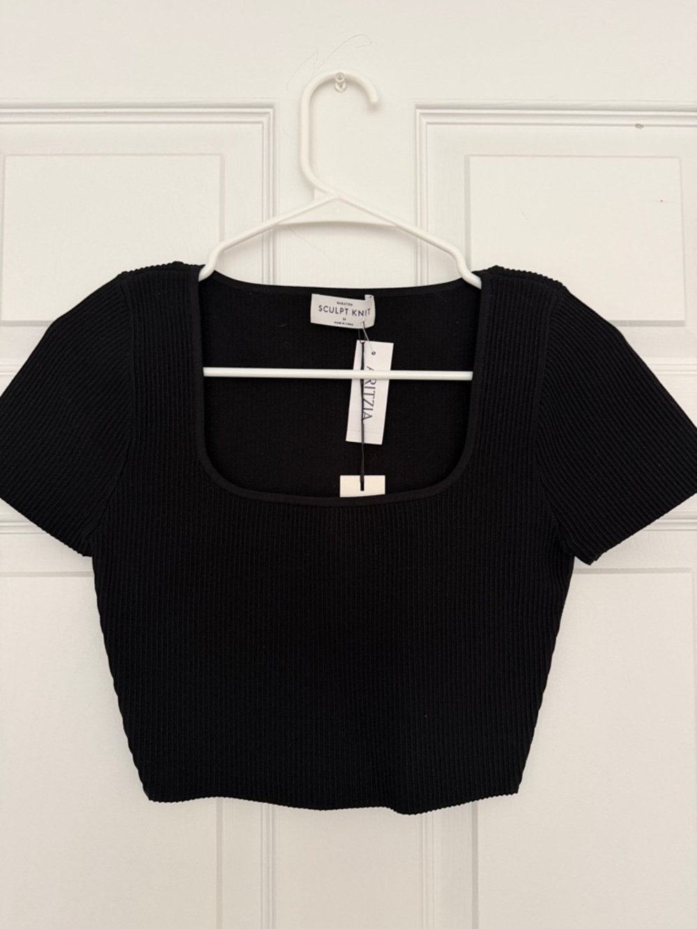 Aritzia Black Ribbed Square-Neck Crop Top